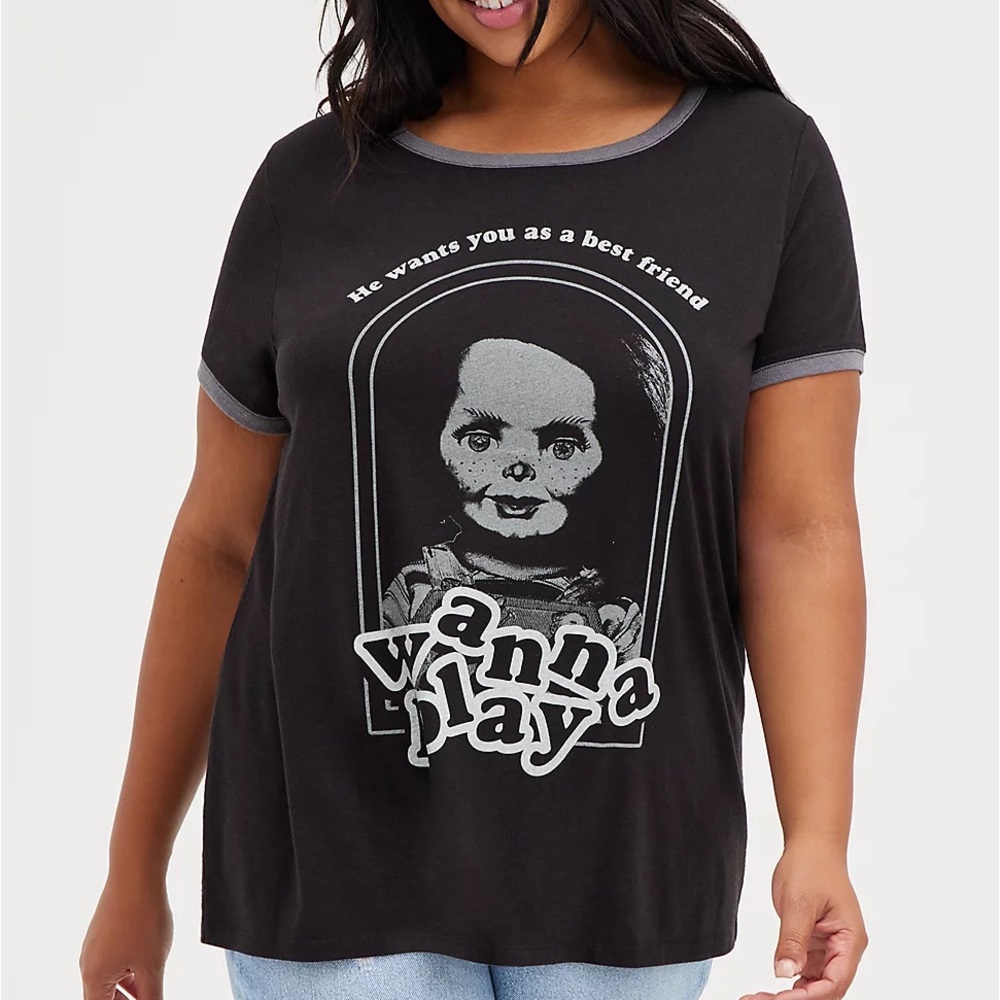 BNWT TORRID RINGER TOP - TRIBLEND UNIVERSAL CHUCKY WANNA PLAY TEE